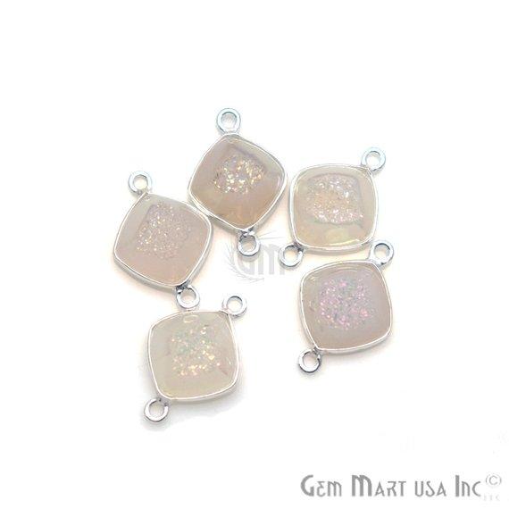 Window Druzy 10mm Cushion Shape Bezel Cave Druzy Gemstone Connector (Pick Your Color, Bail, Plating) - GemMartUSA