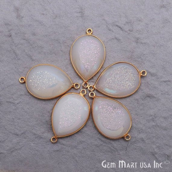 Window Druzy 16x22mm Pear Bezel Cave Druzy Gemstone Connector (Pick Your Color, Bail) - GemMartUSA