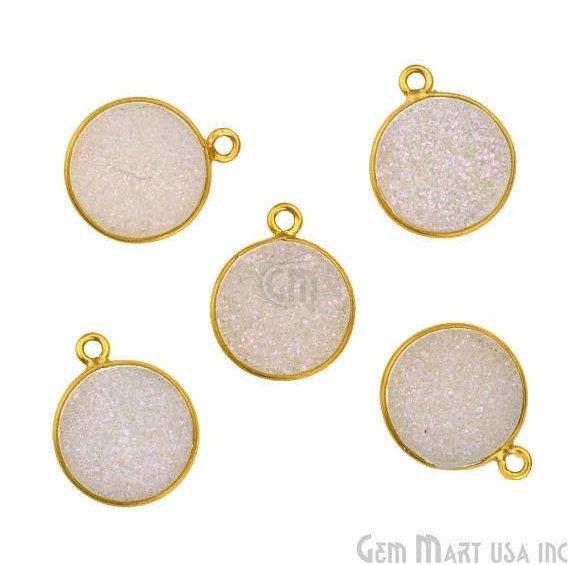 Natural Titanium Gold Druzy 12mm Round Single Bail Bezel Gemstone Connector