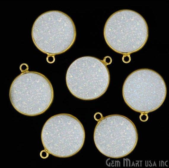 Natural Titanium Druzy 14mm Round Gold Single Bail Gemstone Connector