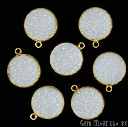 Natural Titanium Druzy 14mm Round Gold Single Bail Gemstone Connector
