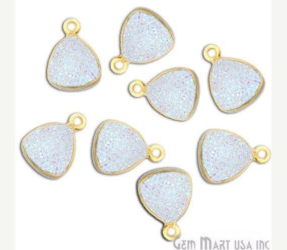 Natural Titanium Druzy 10mm Trillion Gold Single Bail Gemstone Connector