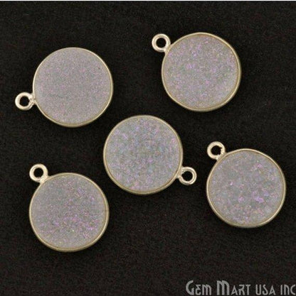 Natural Titanium Silver Druzy 12mm Round Single Bail Bezel Gemstone Connector