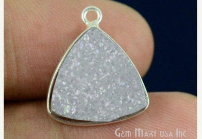Natural Titanium Druzy 14mm Trillion Silver Plated Single Bail Bezel Gemstone Connector