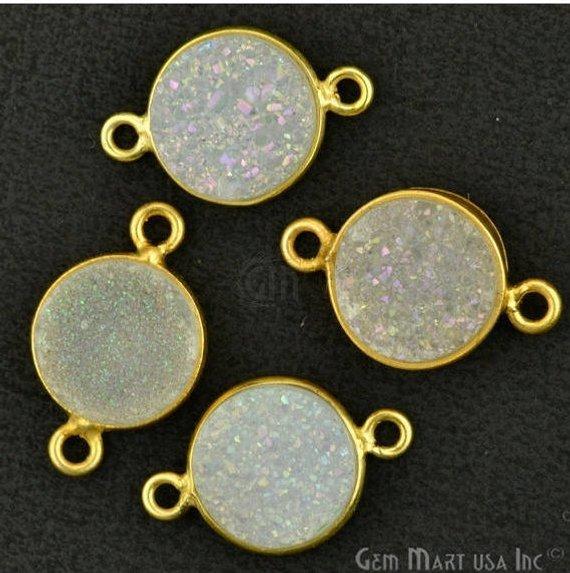 Titanium Druzy 10mm Round Bezel Connector (Pick Color, Bail, Plating) - GemMartUSA