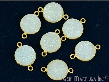 Natural Titanium Gold Druzy 12mm Round Double Bail Bezel Gemstone Connector