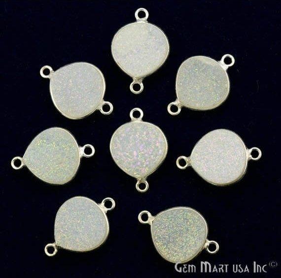 Natural Titanium Druzy 12mm Silver Double Bail Heart Bezel Connector