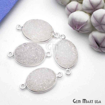 Titanium Druzy 12x16mm Oval Silver Plated Double Bail Gemstone Connector