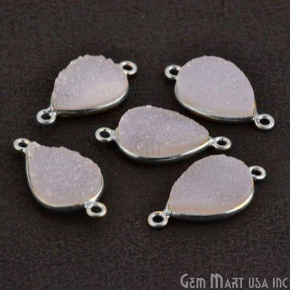 Titanium Druzy 10x14mm Pears Silver Double Bail Bezel Gemstone Connector