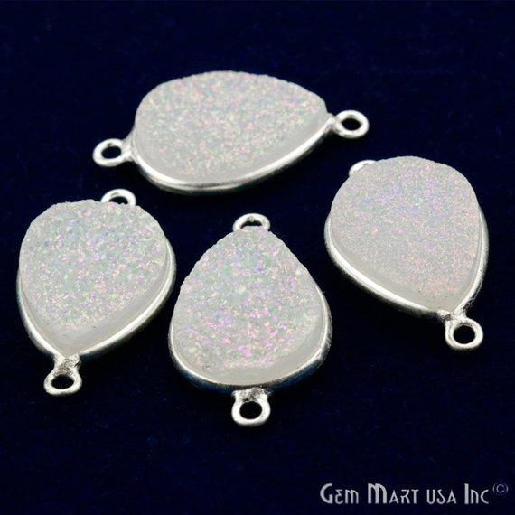 Titanium Druzy 12x16mm Pears Silver Double Bail Gemstone Connector