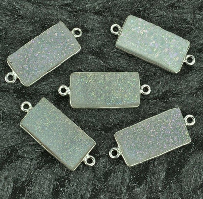 Titanium Druzy 10x20mm Octagon Bezel Gemstone Connector (Pick Your Color, Bail, Plating) - GemMartUSA