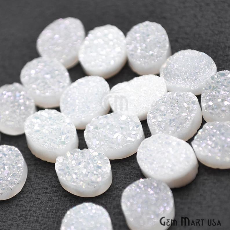 Oval 10x8mm White Druzy Loose Cabochon - GemMartUSA