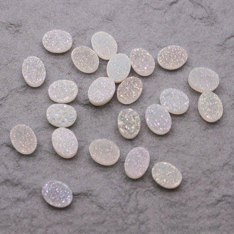 Plain Druzy 6x8mm Oval Shape Loose Cabochon (Pick Your Color) - GemMartUSA