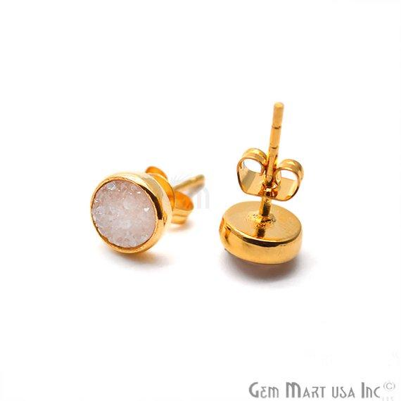 Round Shape 6mm Gold Plated Druzy Stud Earrings (Pick your Gemstone) (90021-1) - GemMartUSA