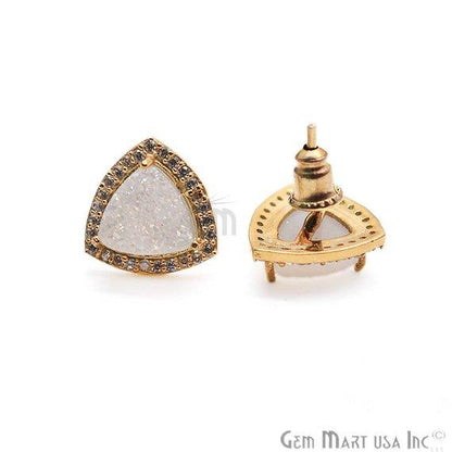 Trillion Shape 8mm Gold Plated Cubic Zircon Druzy Stud Earrings (Pick your Gemstone) (90035-2) - GemMartUSA