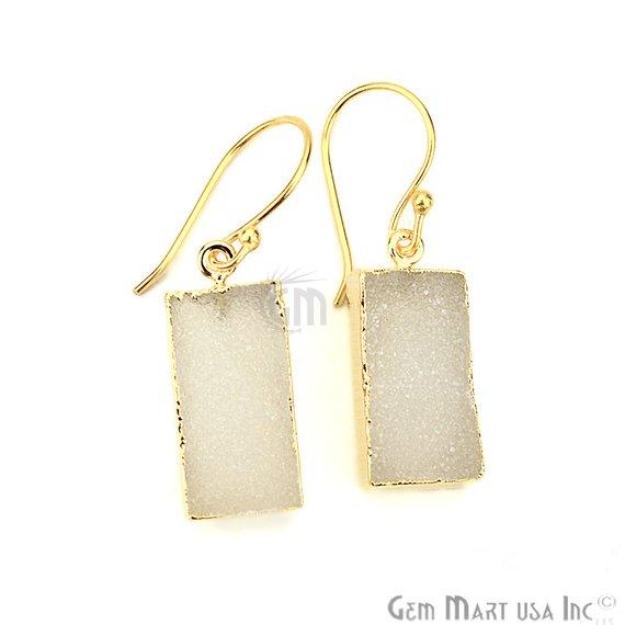 Druzy Gold Electroplated 10x38mm Rectangle Shape Gemstone Dangle Hook Earring Pic Your Color (90145-1) - GemMartUSA