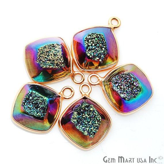 Window Druzy 10mm Cushion Shape Bezel Cave Druzy Gemstone Connector (Pick Your Color, Bail, Plating) - GemMartUSA