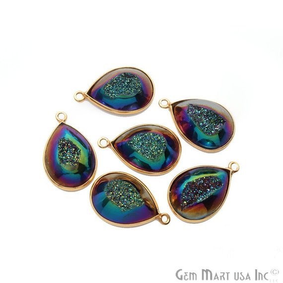 Window Druzy 13x18mm Pears Bezel Cave Druzy Connector (Pick Color, Bail, Plating) - GemMartUSA