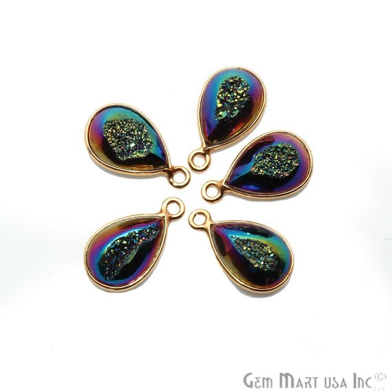 Window Druzy 8x12mm Pears Bezel Cave Druzy Connector (Pick Color, Bail, Plating) - GemMartUSA