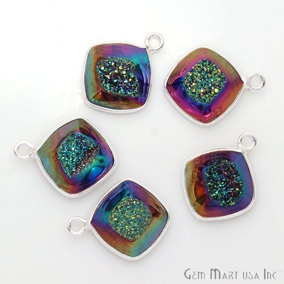 Window Druzy 10mm Cushion Shape Bezel Cave Druzy Gemstone Connector (Pick Your Color, Bail, Plating) - GemMartUSA