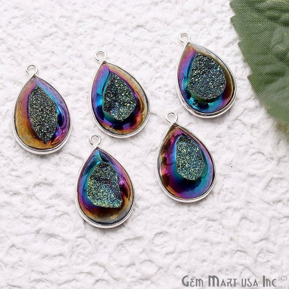 Window Druzy 13x18mm Pears Bezel Cave Druzy Connector (Pick Color, Bail, Plating) - GemMartUSA
