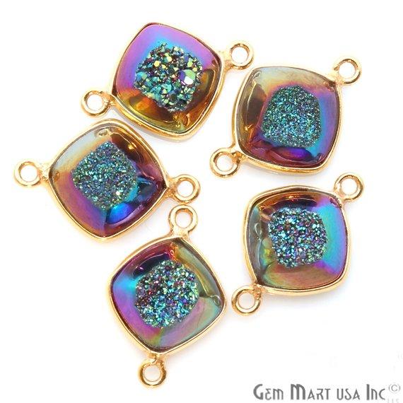 Window Druzy 10mm Cushion Shape Bezel Cave Druzy Gemstone Connector (Pick Your Color, Bail, Plating) - GemMartUSA