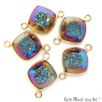 Window Druzy 10mm Cushion Shape Bezel Cave Druzy Gemstone Connector (Pick Your Color, Bail, Plating) - GemMartUSA