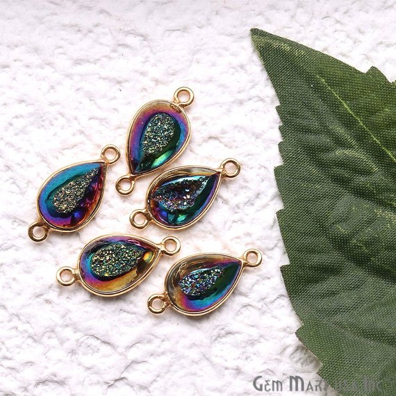 Window Druzy 8x12mm Pears Bezel Cave Druzy Connector (Pick Color, Bail, Plating) - GemMartUSA