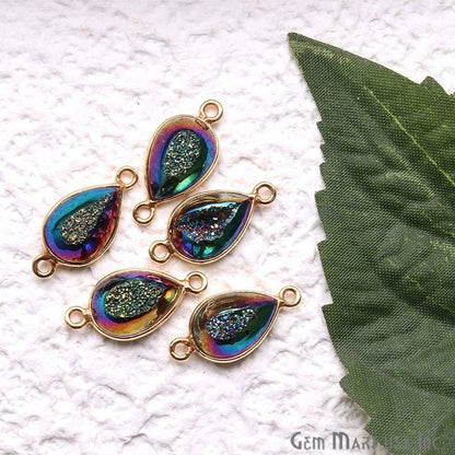 Window Druzy 8x12mm Pears Bezel Cave Druzy Connector (Pick Color, Bail, Plating) - GemMartUSA