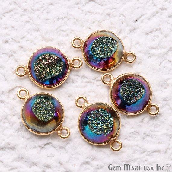 Window Druzy 10mm Round Shape Bezel Cave Druzy Gemstone Connector (Pick Your Color, Bail, Plating) - GemMartUSA