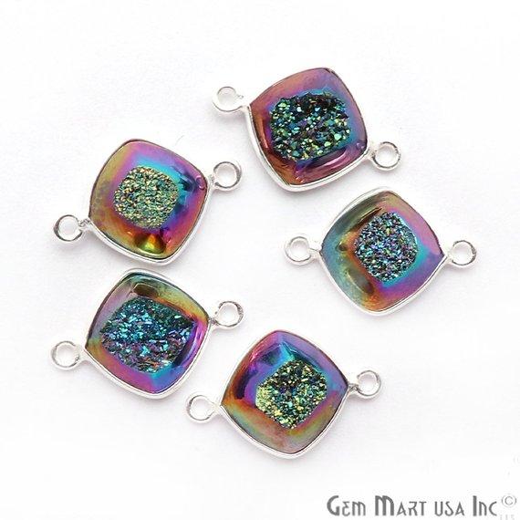 Window Druzy 10mm Cushion Shape Bezel Cave Druzy Gemstone Connector (Pick Your Color, Bail, Plating) - GemMartUSA