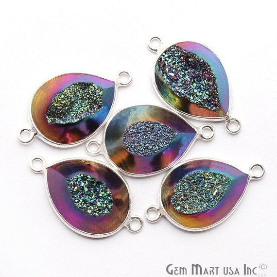 Window Druzy 12x16mm Pears Bezel Cave Druzy Connector (Pick Color, Bail, Plating) - GemMartUSA