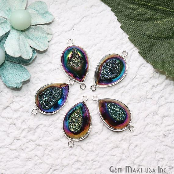 Window Druzy 13x18mm Pears Bezel Cave Druzy Connector (Pick Color, Bail, Plating) - GemMartUSA