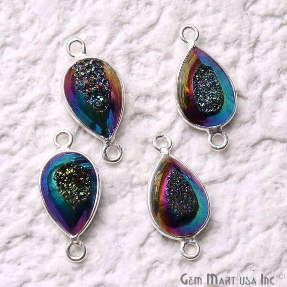 Window Druzy 8x12mm Pears Bezel Cave Druzy Connector (Pick Color, Bail, Plating) - GemMartUSA