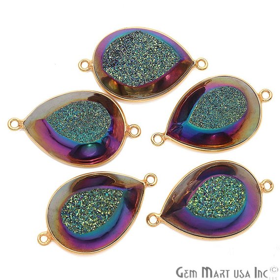 Window Druzy 16x22mm Pear Bezel Cave Druzy Gemstone Connector (Pick Your Color, Bail) - GemmartUSA