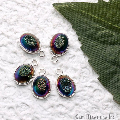 Window Druzy 7x9mm Oval Bezel Cave Druzy Gemstone Connector (Pick Your Color, Bail, or Plating) - GemMartUSA