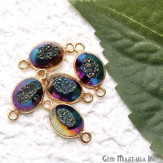 Window Druzy 7x9mm Oval Bezel Cave Druzy Gemstone Connector (Pick Your Color, Bail, or Plating) - GemMartUSA