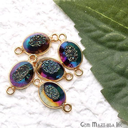 Window Druzy 7x9mm Oval Bezel Cave Druzy Gemstone Connector (Pick Your Color, Bail, or Plating) - GemMartUSA