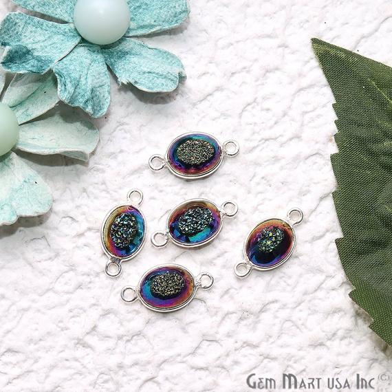 Window Druzy 7x9mm Oval Bezel Cave Druzy Gemstone Connector (Pick Your Color, Bail, or Plating) - GemMartUSA