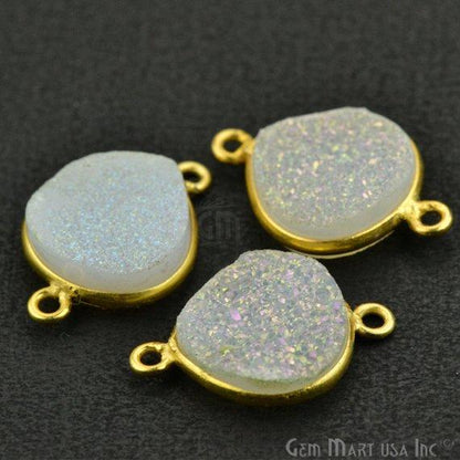 Natural Titanium Druzy 12mm Gold Double Bail Heart Bezel Connector