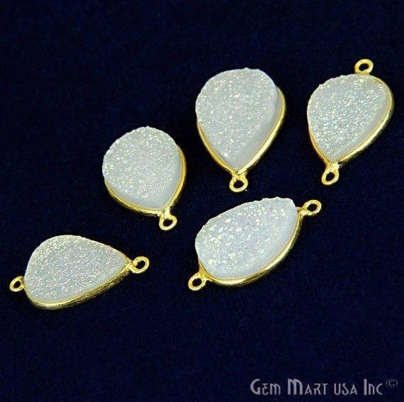 Titanium Druzy 12x16mm Pears Gold Double Bail Gemstone Connector