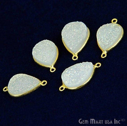 Titanium Druzy 12x16mm Pears Gold Double Bail Gemstone Connector
