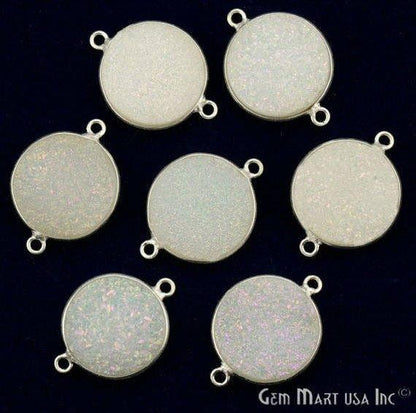 Natural Titanium Druzy 16mm Round Double Bail Silver Gemstone Connector