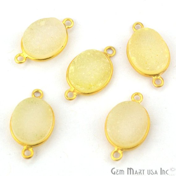 Color Druzy Connector 10x12mm Oval Gold Plated Double Bail Gemstone Connector (Pick Color) (11146) - GemMartUSA