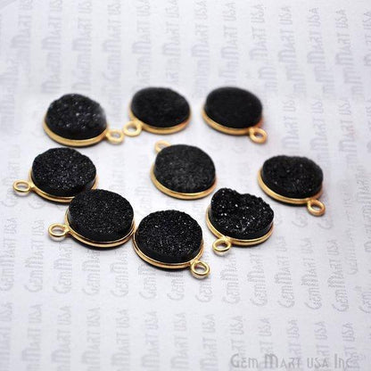 Natural Titanium Druzy 14mm Round Gold Single Bail Gemstone Connector
