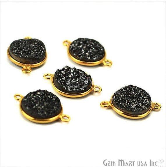 Natural Titanium Gold Druzy 12mm Round Double Bail Bezel Gemstone Connector