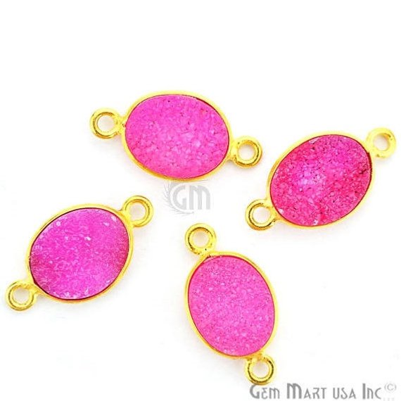 Color Druzy 8x10mm Oval Bezel Gold Plated Double Bail Gemstone Connector (Pick Color) (11149) - GemMartUSA