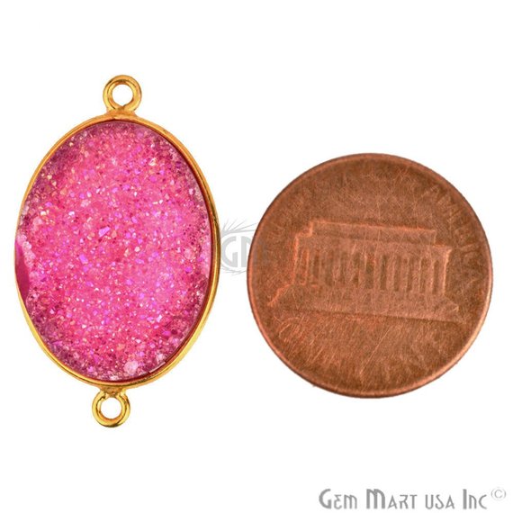 Color Druzy 15x20mm Oval Bezel Gold Plated Bail Gemstone Connector (Pick Color, Bail) - GemMartUSA