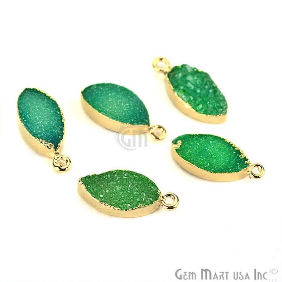 Gold Electroplated Druzy 8x16mm Marquise Single Bail Druzy Connector (Pick Color) - GemMartUSA