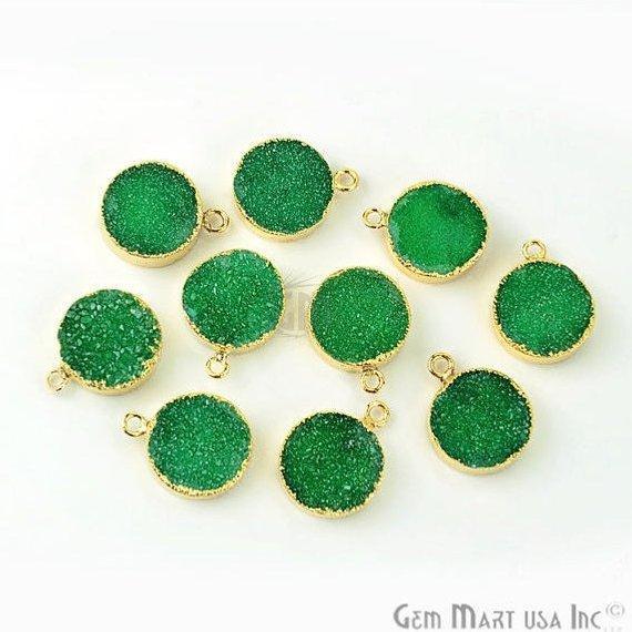 Gold Electroplated 14mm Round Druzy Single Bail Gemstone Connector
